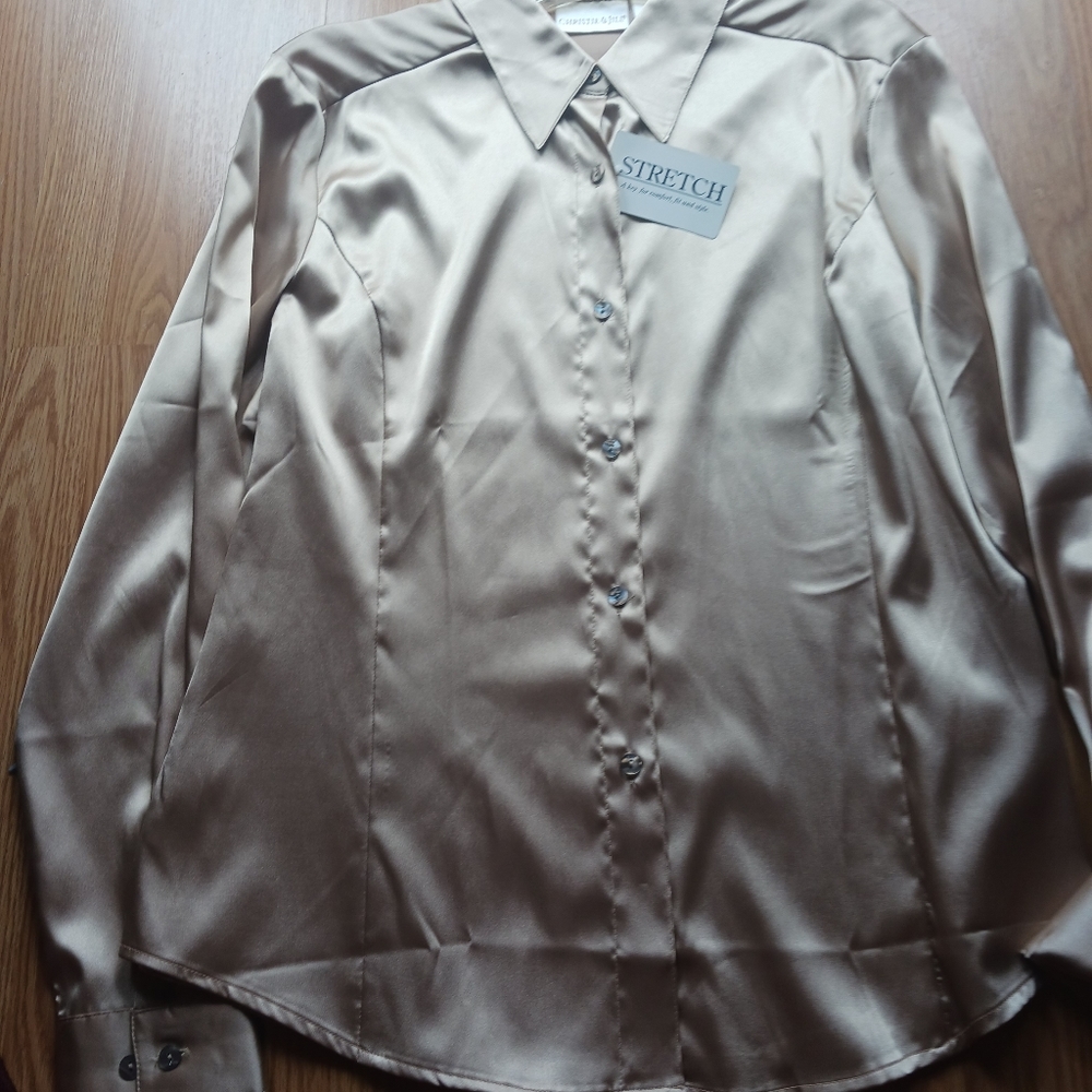 Ladies Christie & Jill gold dressy 'silk' looking blouse. Size 14. NWT